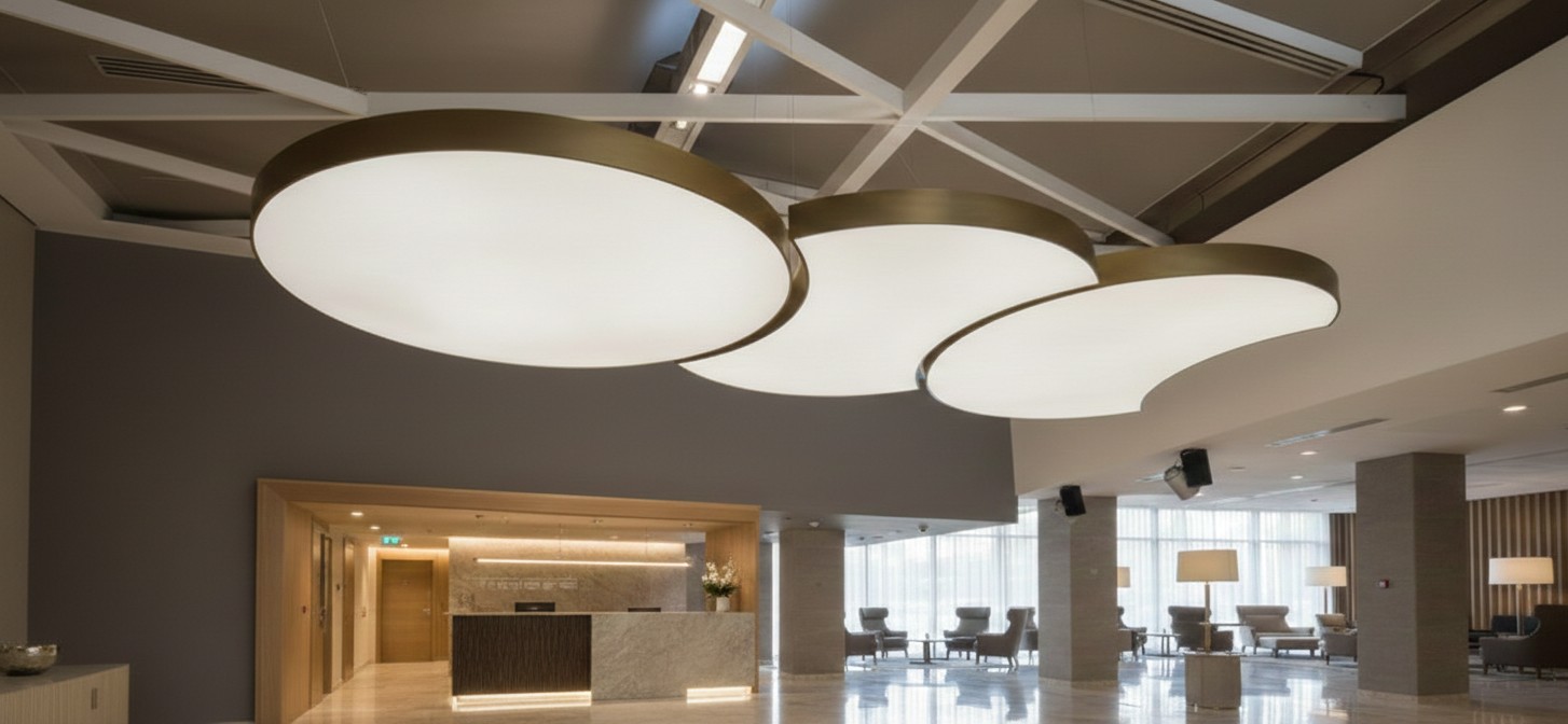 Großformatige LED-Deckenleuchten für moderne Architektur und Empfangsbereiche