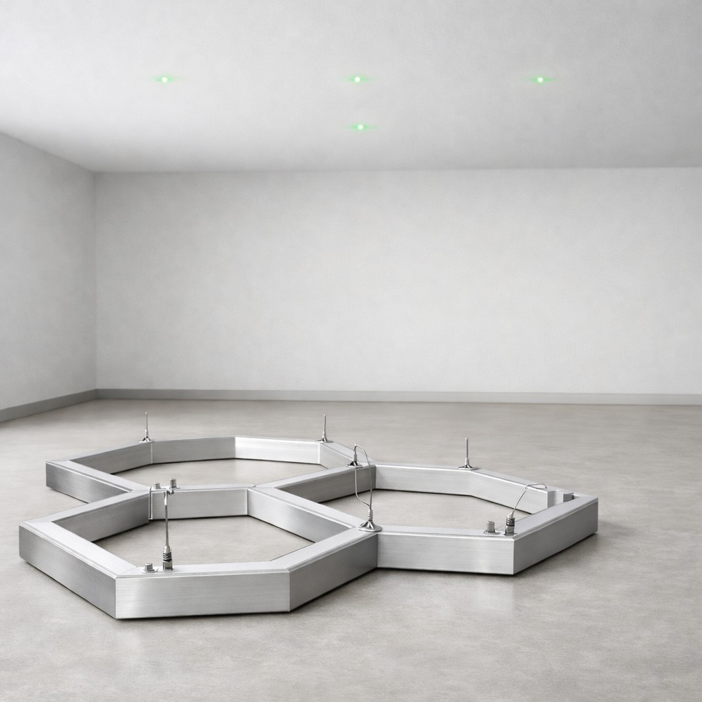 Laser-Markierung für präzise Montage einer Hexagon LED-Leuchte