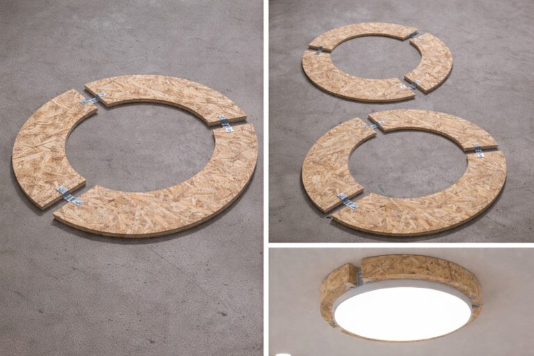 Vorbereitete Leuchtenhalterung für runde Einbauleuchte im Trockenbau