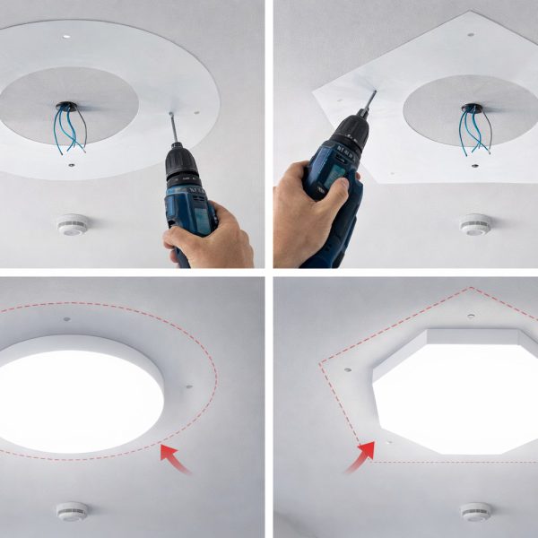 Bohrschablone für LED-Deckenleuchten zur präzisen Positionierung der Befestigungspunkte bei der Montage